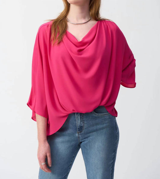 Joseph Ribkoff - Cowl Neck Hi-low Quarter Sleeves Top