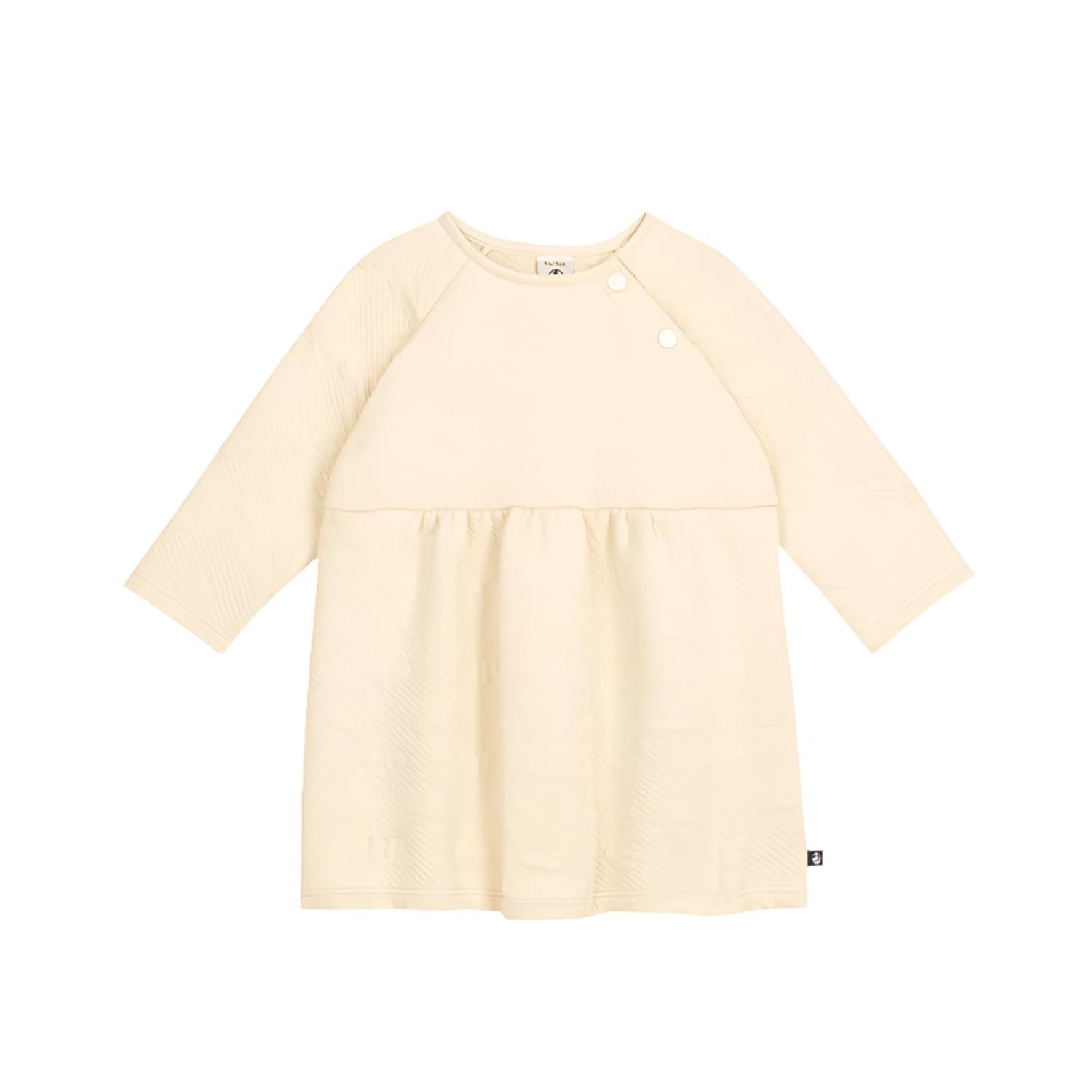 Petit Bateau Embossed Hearts Dress in cream and white - kids' dress - alternate view