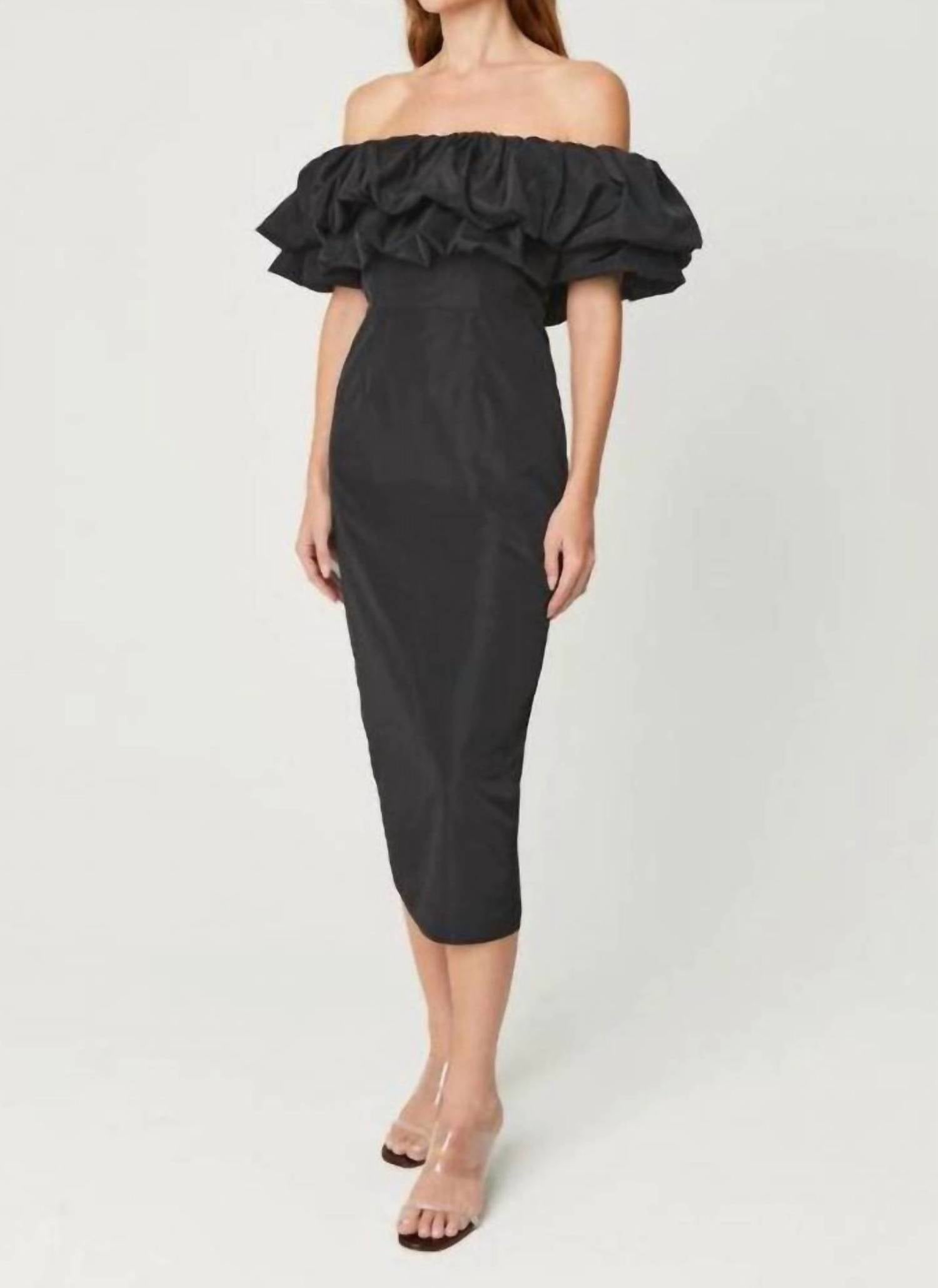 RHODE Viola Off The Shoulder Midi Dress in black - women's dress - alternate view