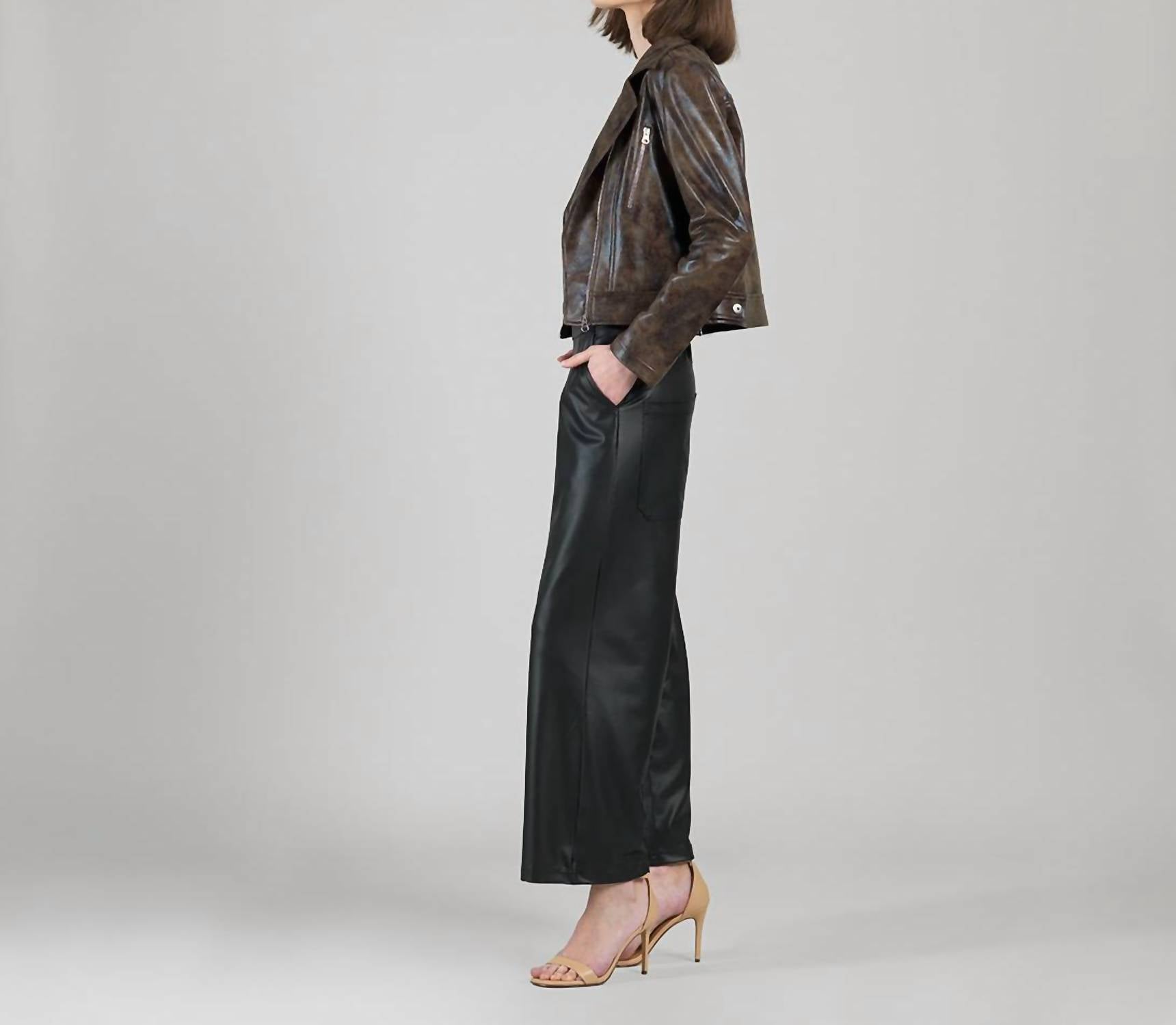 Clara Sunwoo - Vegan Leather Distressed Zip Cuff Moto Waist Jacket
