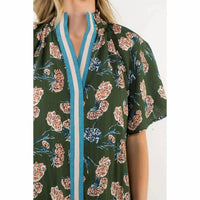 THML Floral Print Striped Collar Top in green - women's t-shirt - detail view