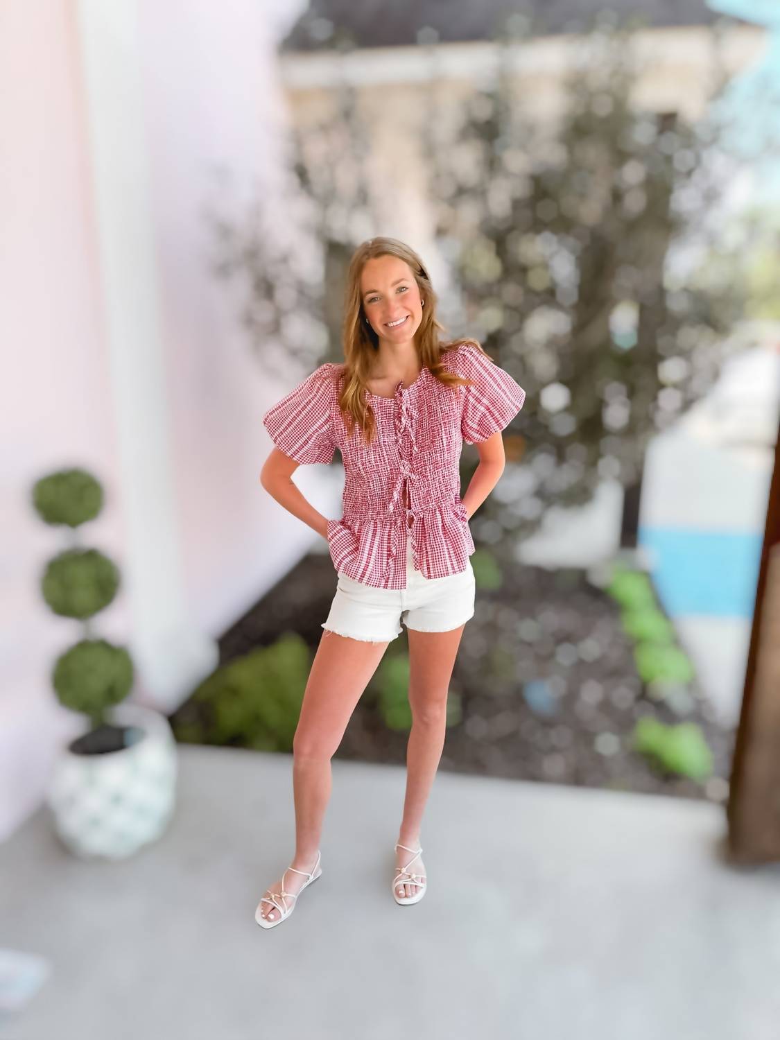 Easel - Seersucker Smocked Blouse