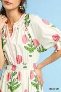Umgee - Floral Smocked Waist Tiered Midi Dress