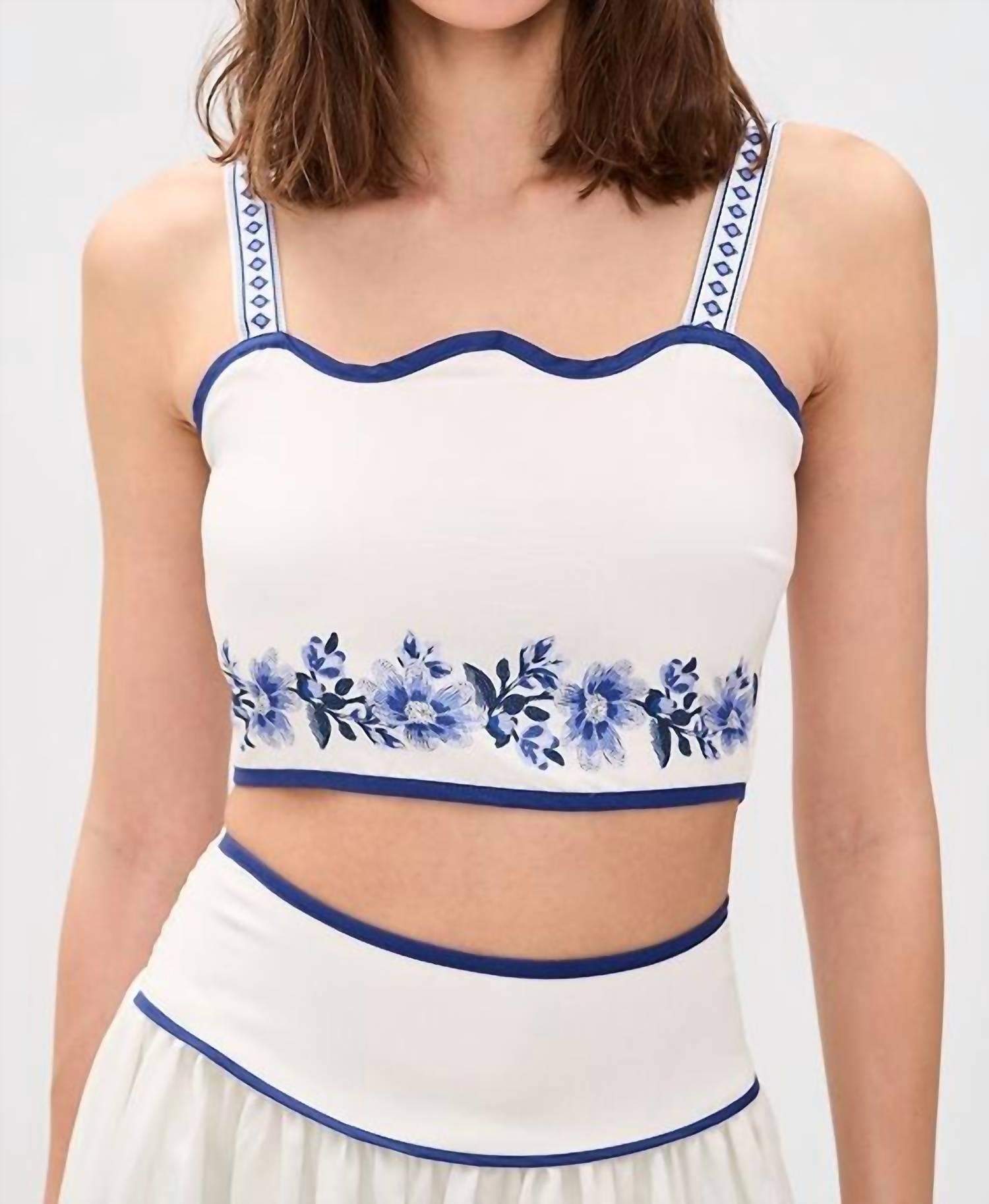 Moon River - Melissa Sleeveless Crop Floral Detail Top
