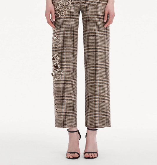 Oscar De La Renta - Peony Guipure Appliqué Plaid Pant