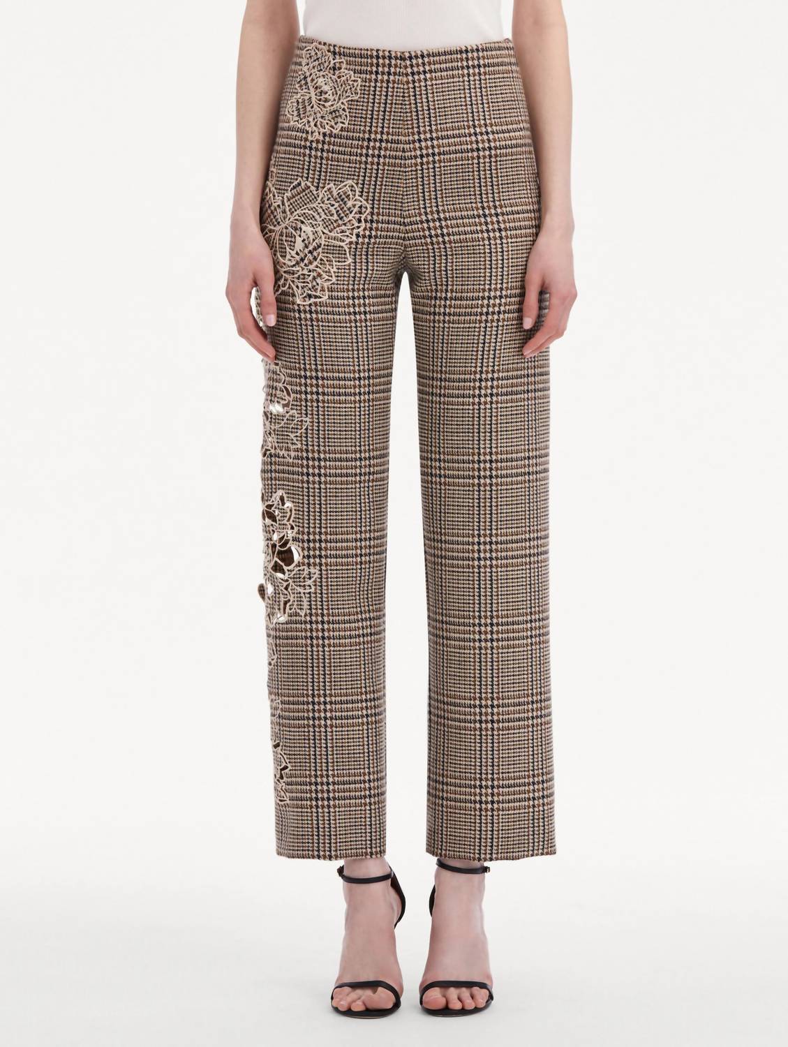 Oscar De La Renta - Peony Guipure Appliqué Plaid Pant