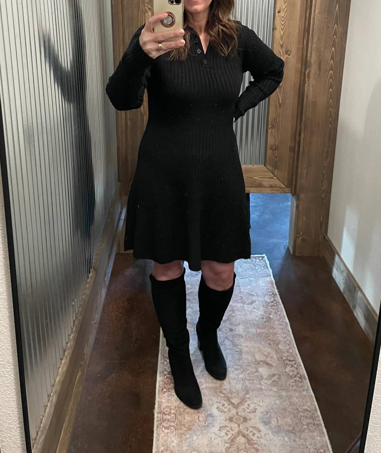 &Merci - Ribbed Sweater Flared Mini Dress
