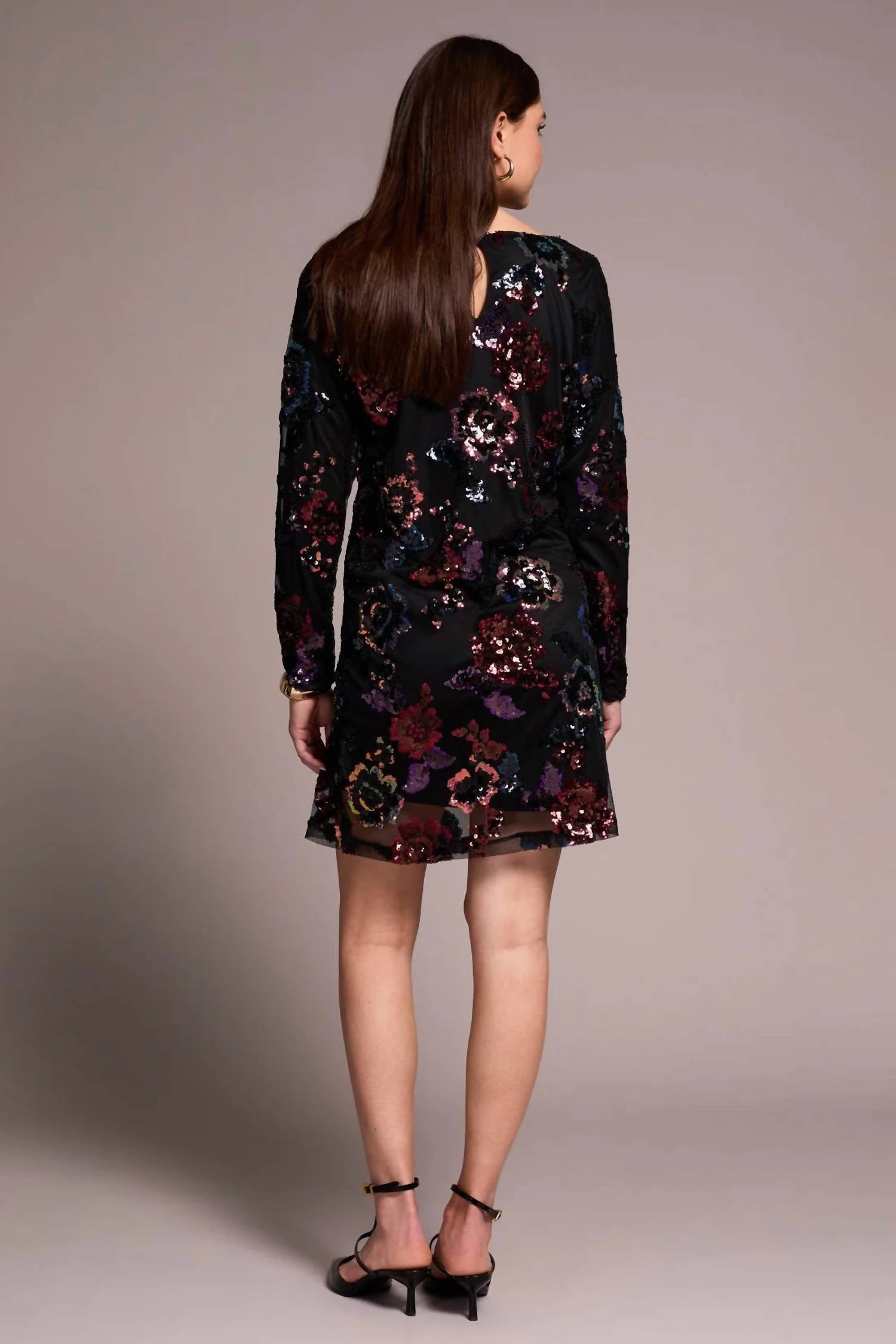 Tribal - Fiorielle Floral Sequin Mesh Lined A-line Dress