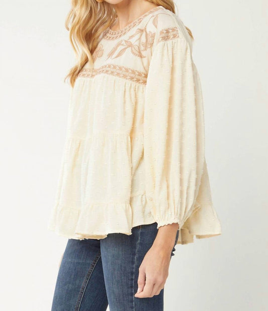 Entro - Embroidered Swiss Dot Blouse