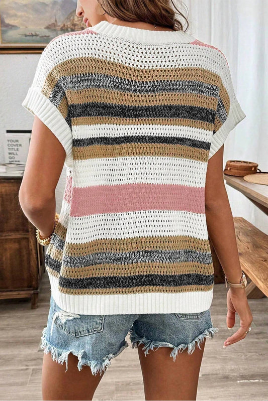 Shewin - Striped Sleeveless Sweater