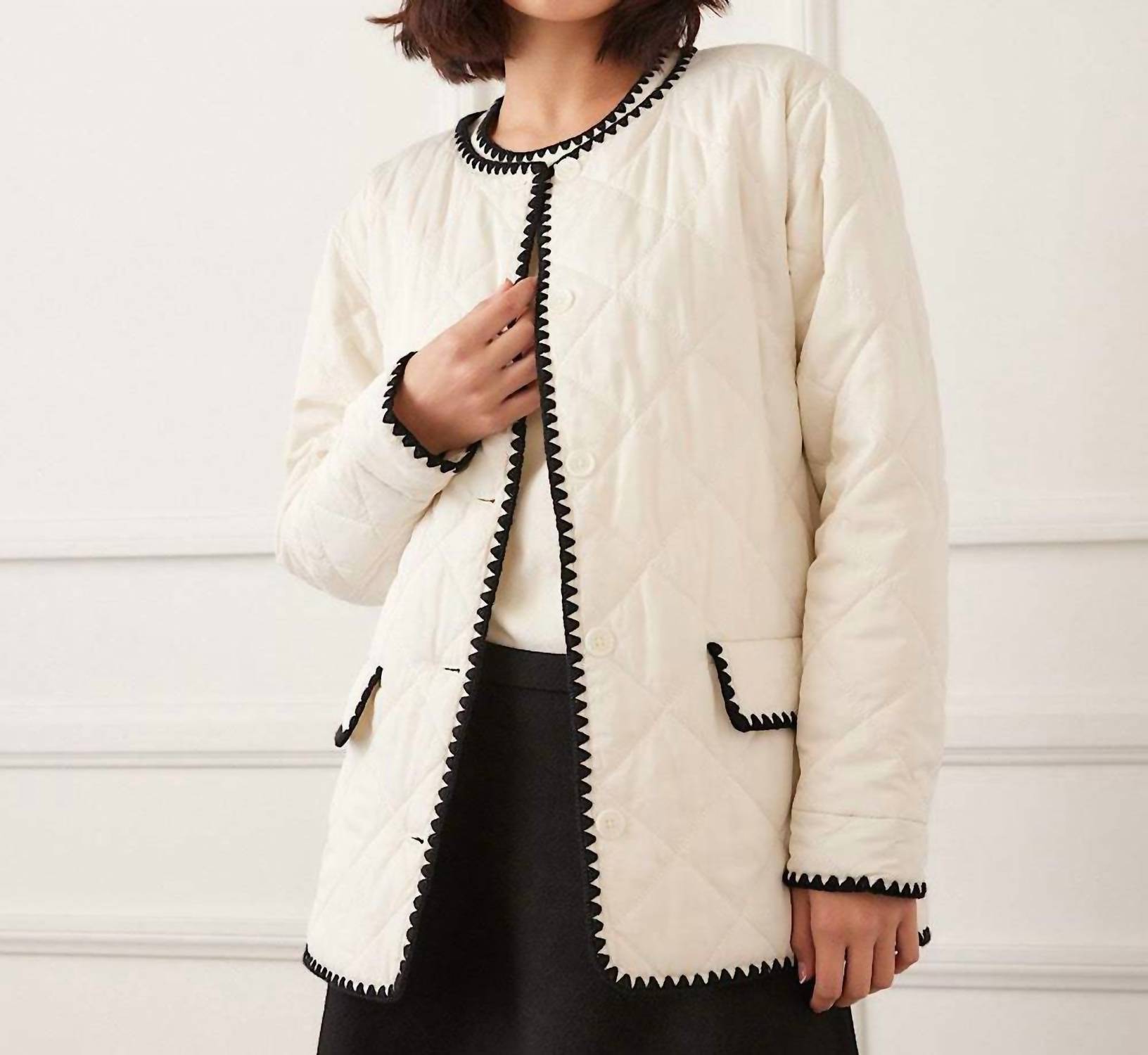 Karen Kane Edge Stitch Quilted Jacket in cream and black - women's jacket - view 8