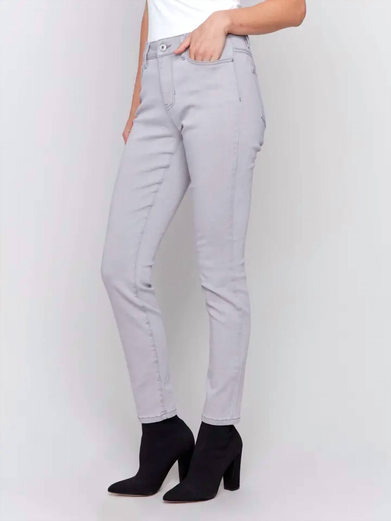 CHARLIE B Skinny Denim Jean in grey - women's jeans - detail view