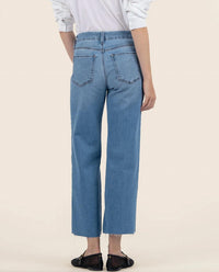 KUT FROM THE KLOTH Meg High Rise Wide Leg Raw Hem Jeans in deference light base wash - women's jeans - detail view
