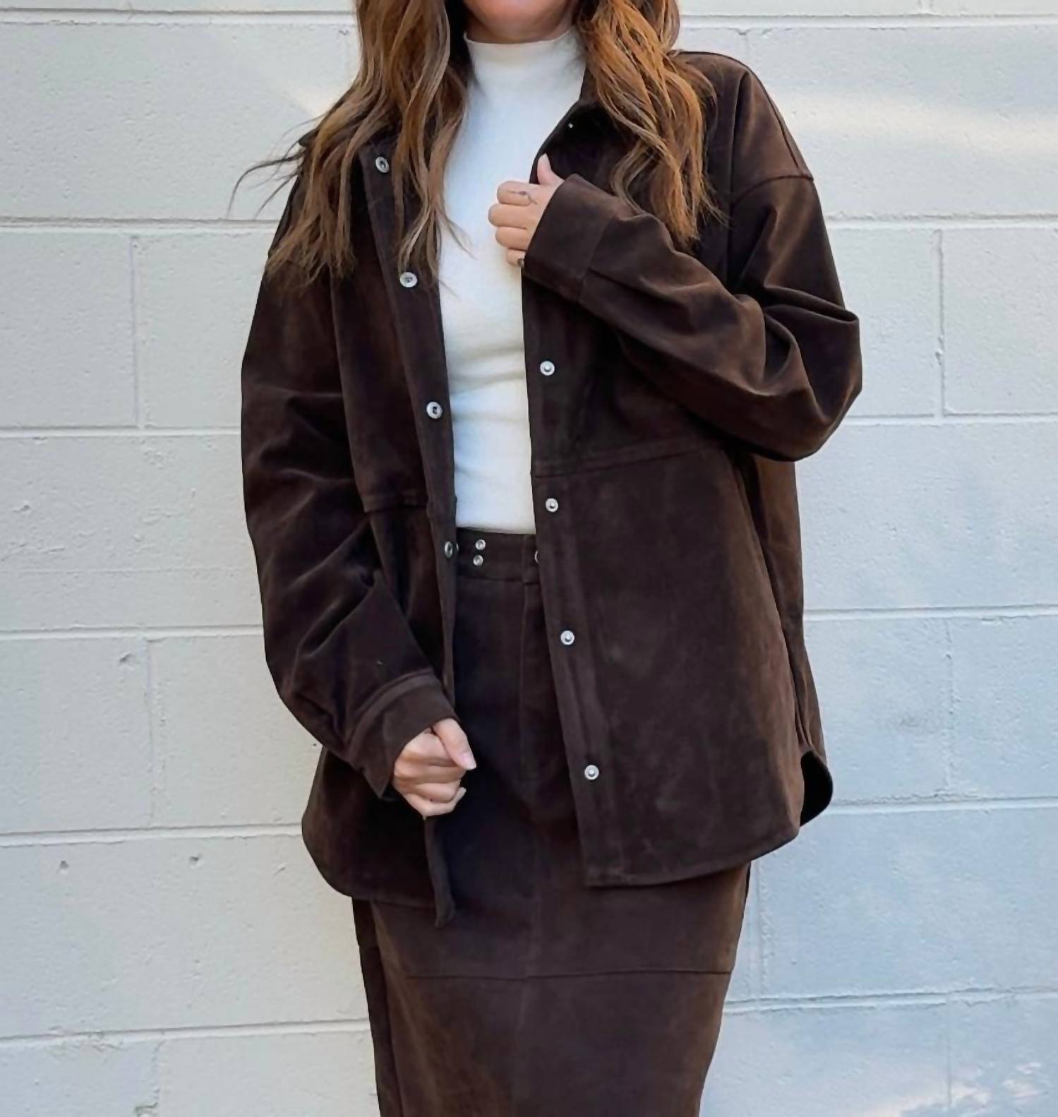 Bailey Rose Aliza Button Front Jacket in chocolate - women's jacket