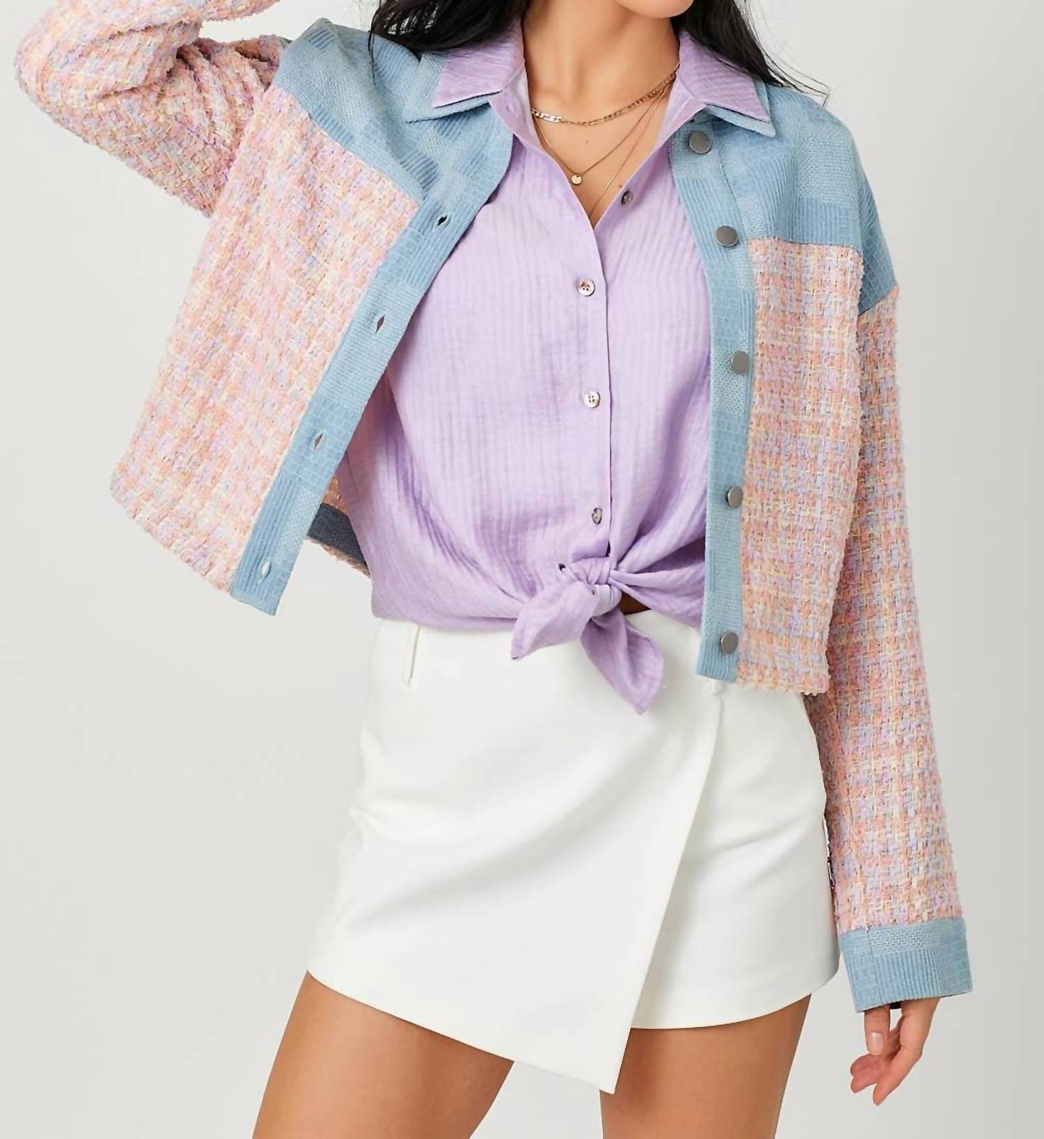 Mystree - Mixed Feelings Denim & Tweed Jacket