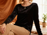 Karen Kane Long Sleeve Crushed Velvet Shirttail Top in black - women's blouse - view 4