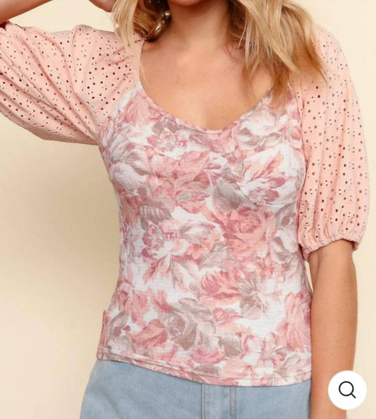 Kori - FLORAL FITTED EYELET TEE