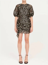 RHODE Hannah Ruffle Mini Skirt in black gold metallic - women's skirt - detail view
