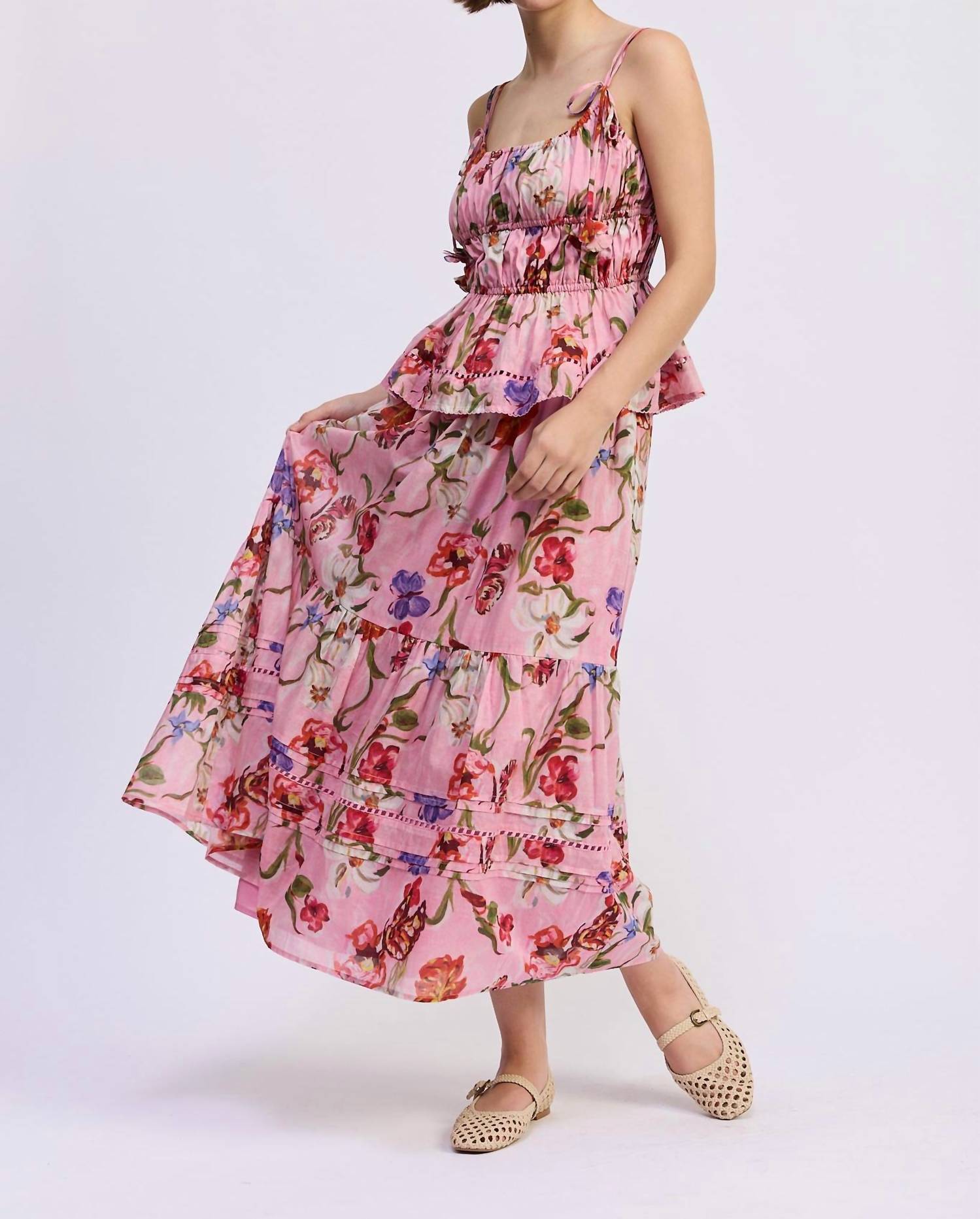 En Saison Celeste Maxi Skirt in pink red olive - women's skirt - alternate view