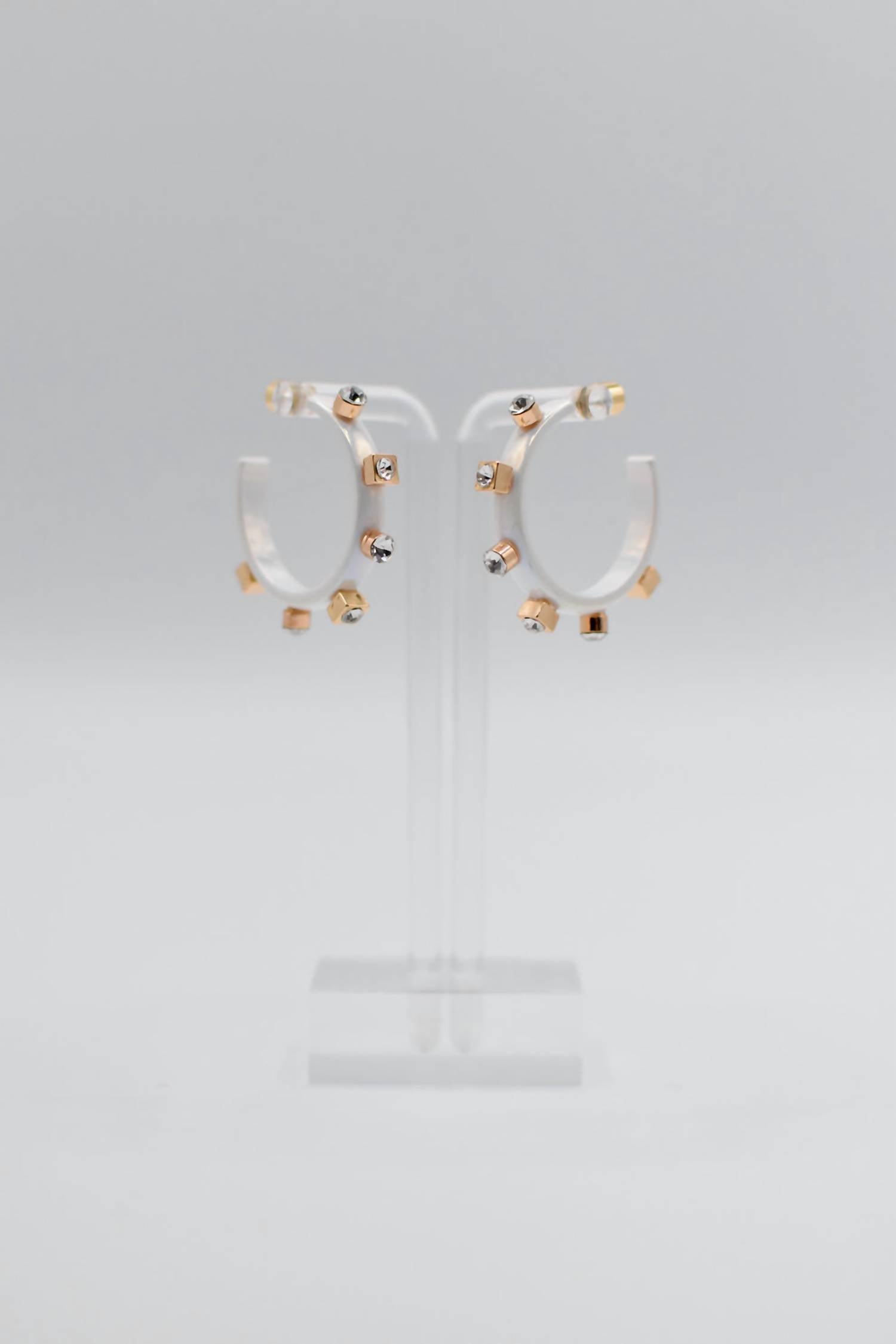 SMITH & CO Women's Metal Hoop Earrings in white - women's jewelry - detail view