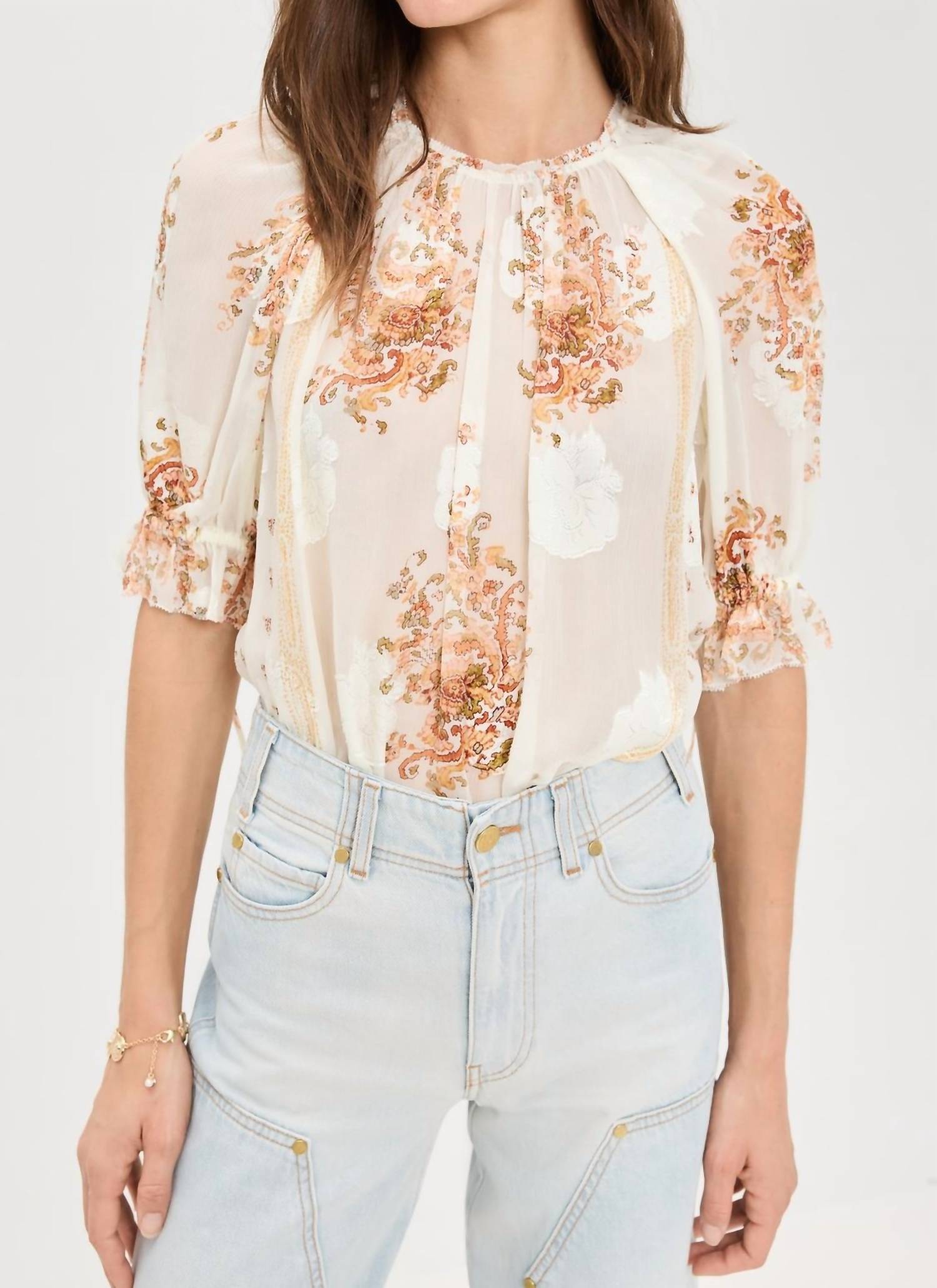 Ulla Johnson Pippa Short Sleeve Blouse in alabaster 1 - women's blouse - detail view
