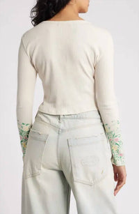 DAYDREAMER Elton John Floral Long Sleeve Top in dirty white - women's long sleeve top - alternate view