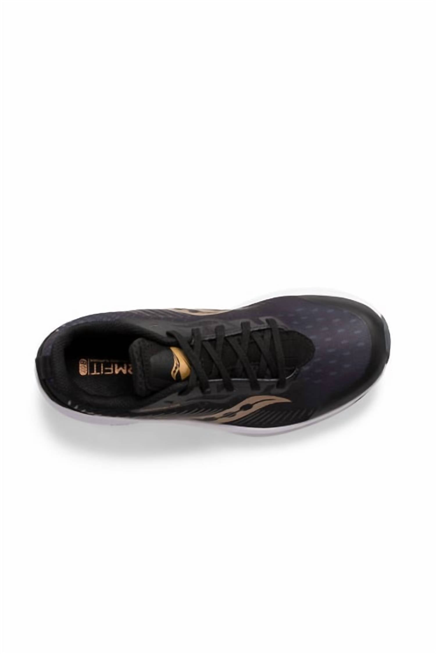 SAUCONY Kid's Endorphin Running Shoes in black gold - kids' sneaker - detail view