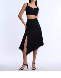 Bcbgmaxazria - High Slit Flared Midi Skirt - black - clothing - knee - length - skirts