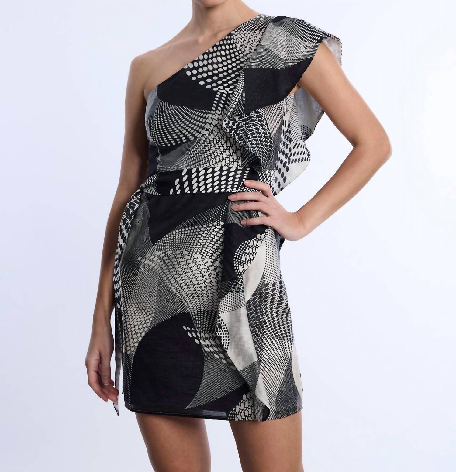 Bcbgmaxazria - One Shoulder Flounce Mini Dress - black - clothing - dresses