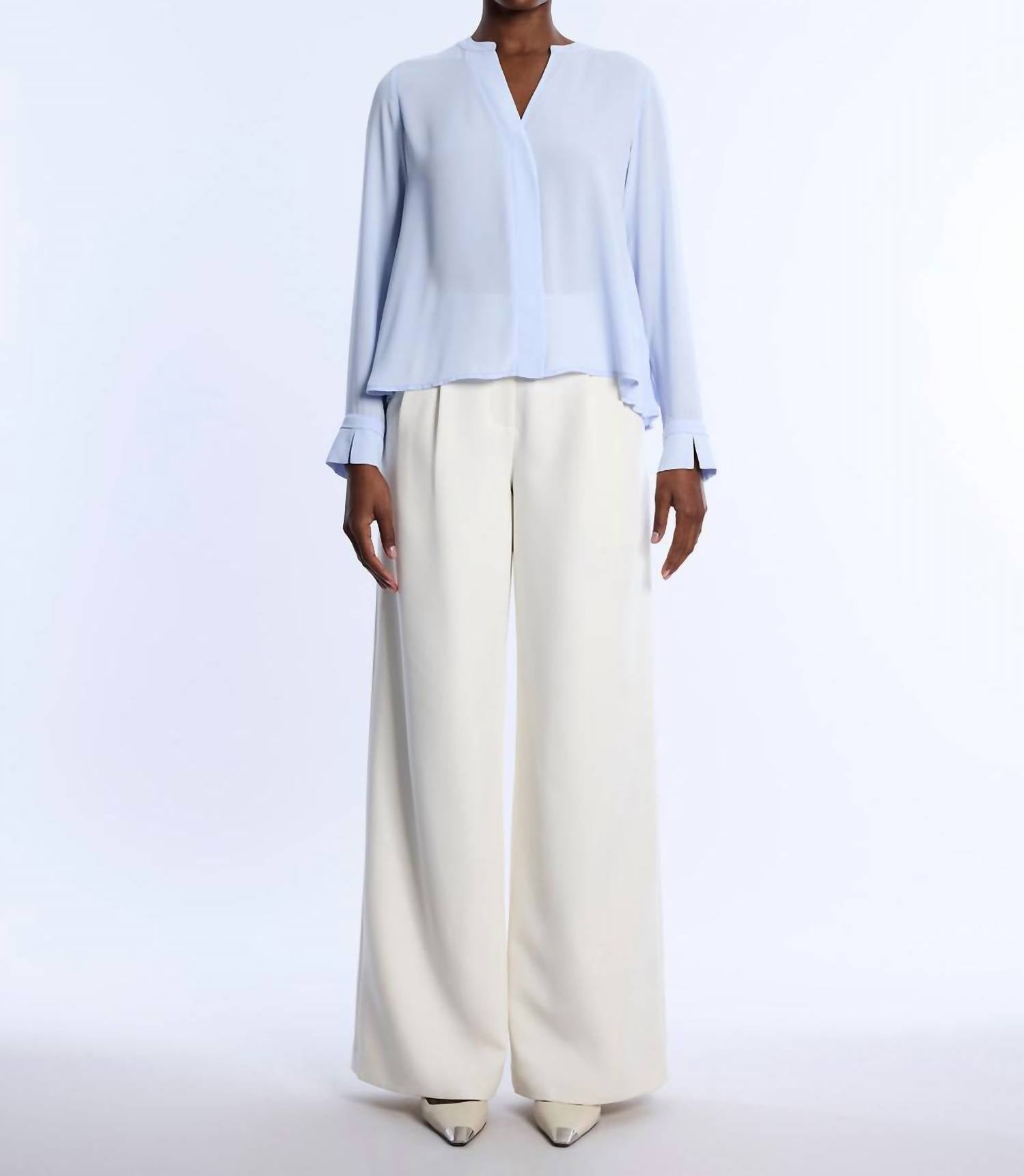 Bcbgmaxazria - Pleated Back Long Sleeve Blouse - blouses - blue - clothing