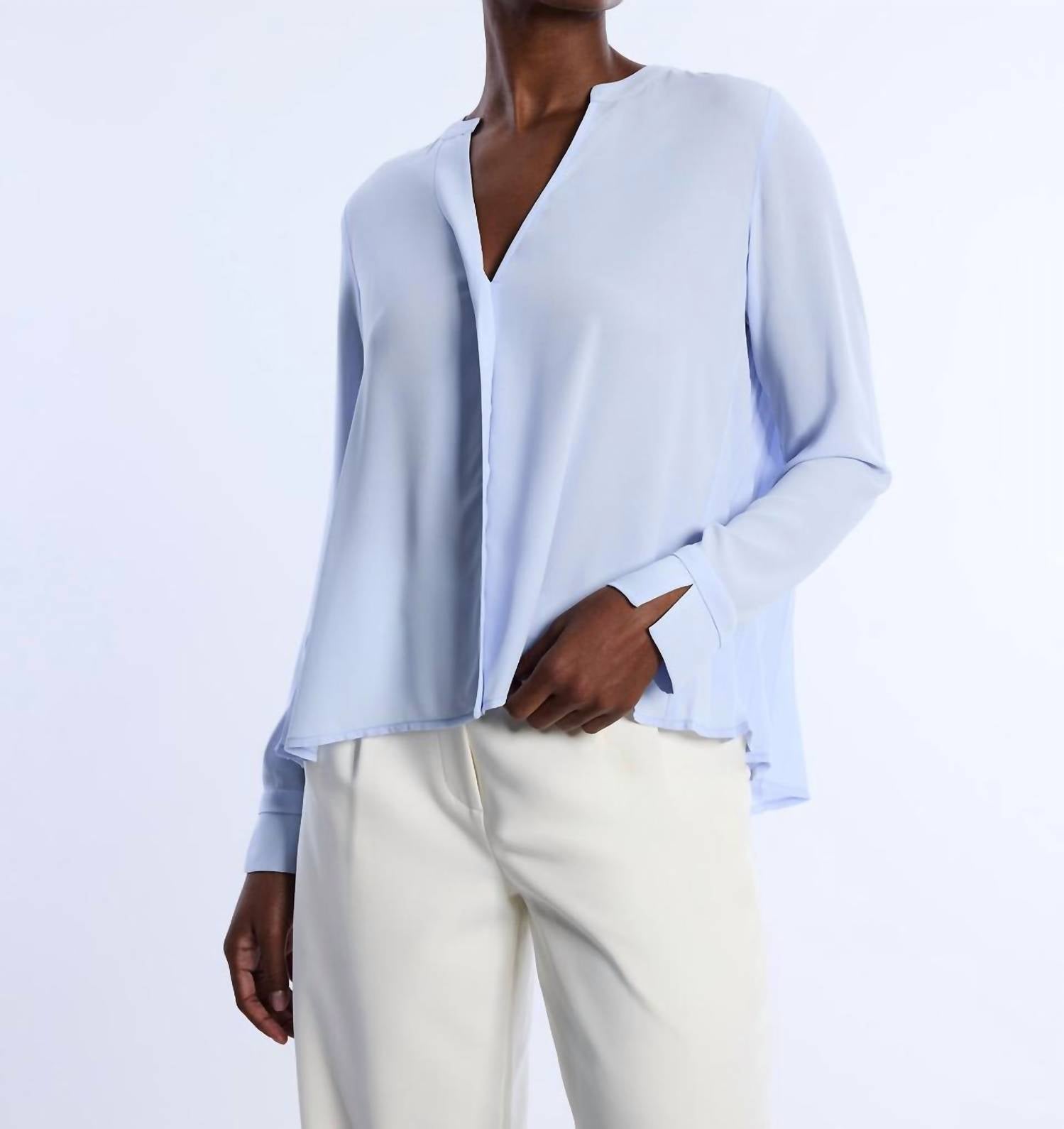 Bcbgmaxazria - Pleated Back Long Sleeve Blouse - blouses - blue - clothing