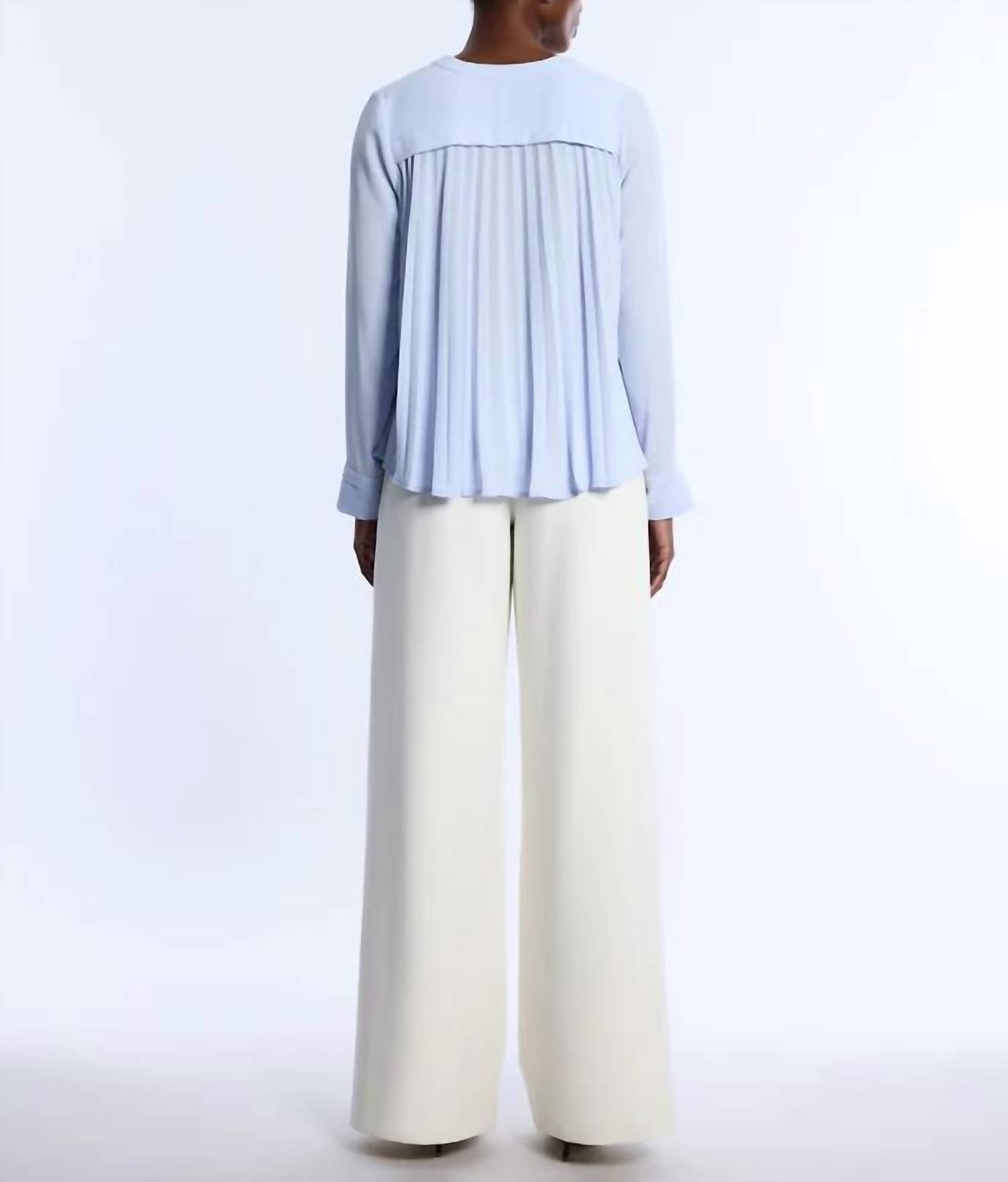 Bcbgmaxazria - Pleated Back Long Sleeve Blouse - blouses - blue - clothing