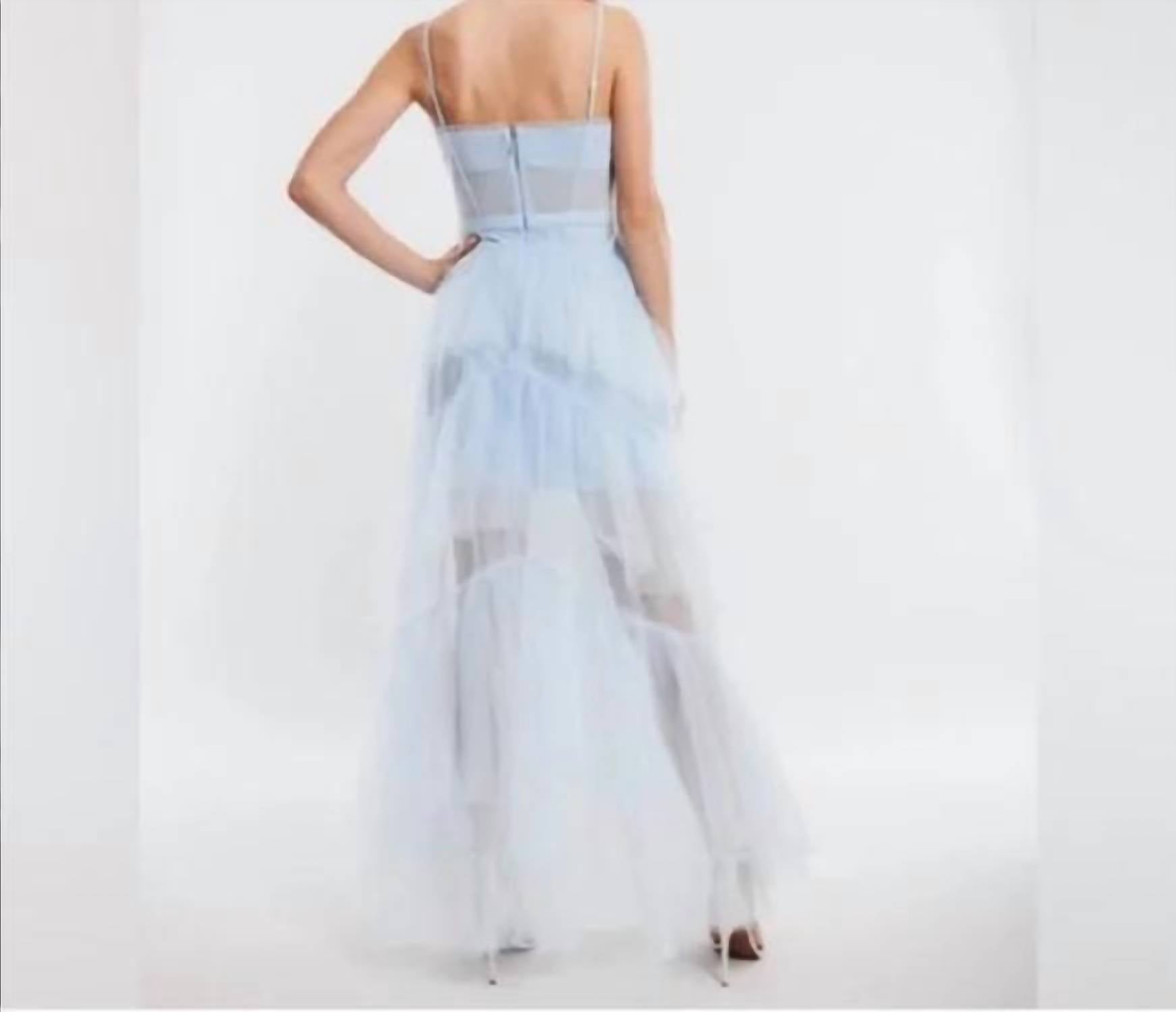 Bcbgmaxazria - Sheer Tiered Ruffle Gown - blue - clothing - dresses