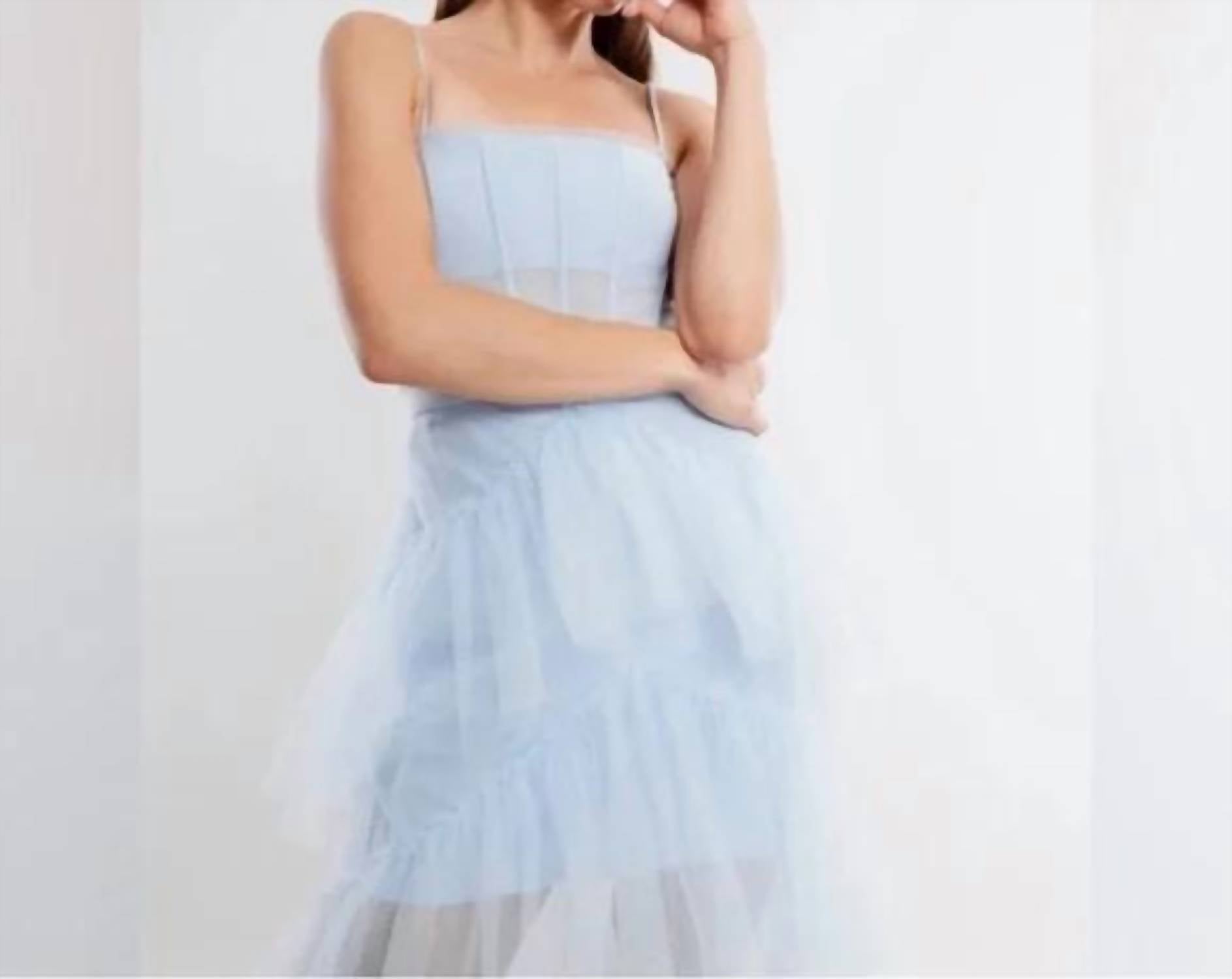 Bcbgmaxazria - Sheer Tiered Ruffle Gown - blue - clothing - dresses