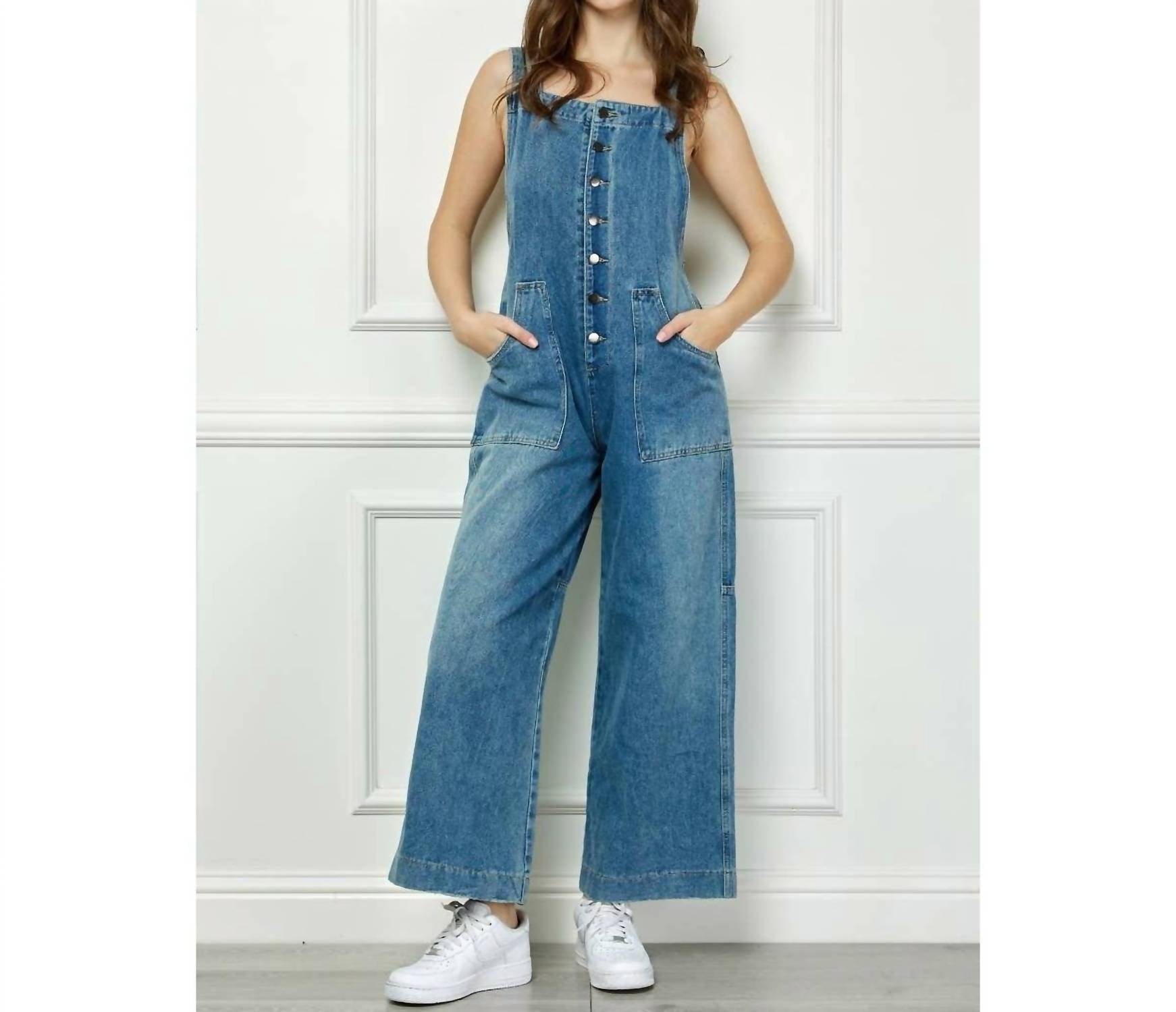 Veveret - Women's Kelly Denim Multi Button Fatigue Overall