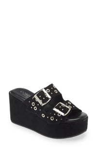 CORDANI Women's Jayne Platform Wedge Slide Sandal in black suede - women's sandal - detail view