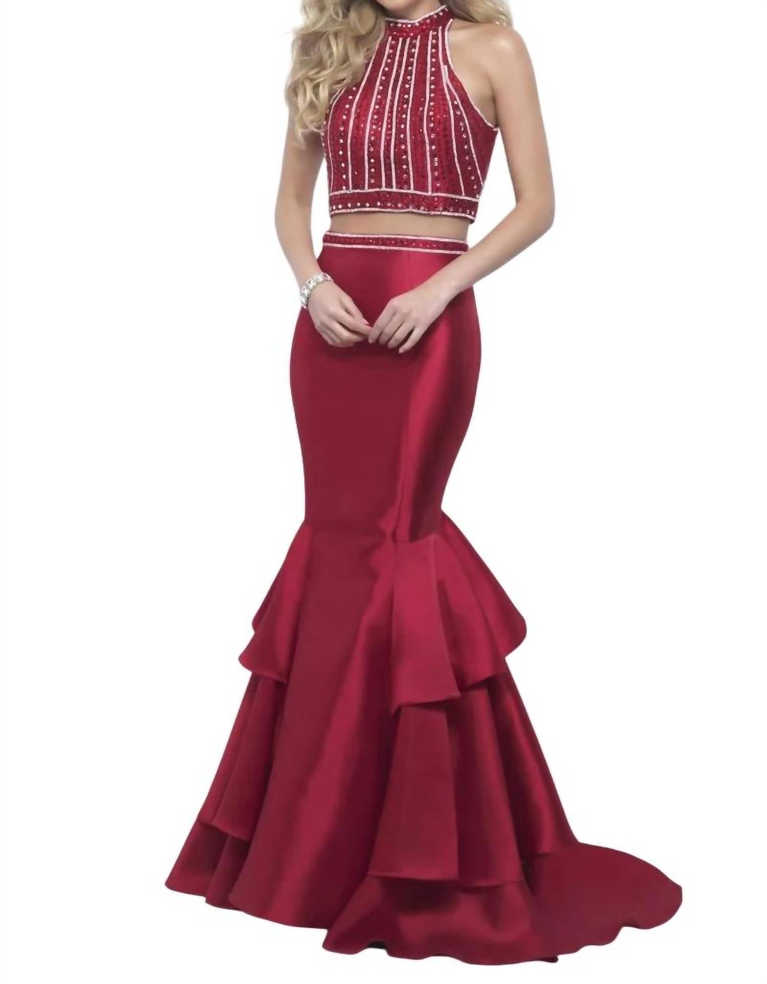 Blush Prom - Ruffled Mermaid Two Piece Gown