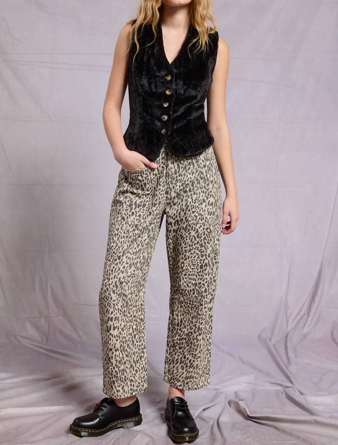 Mimosa Leopard Print Barrel Leg Denim Jeans in grey - women's jeans - view 6