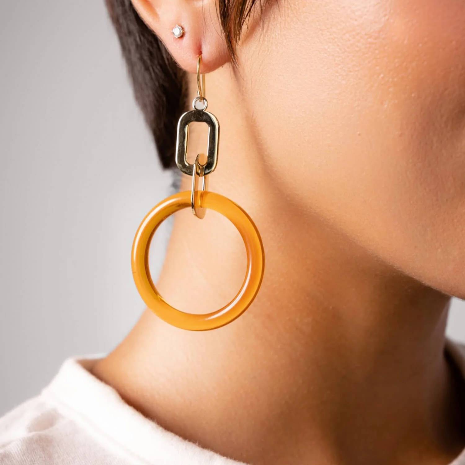Gold & Honey - Women's Link Drop Lucite Earrings