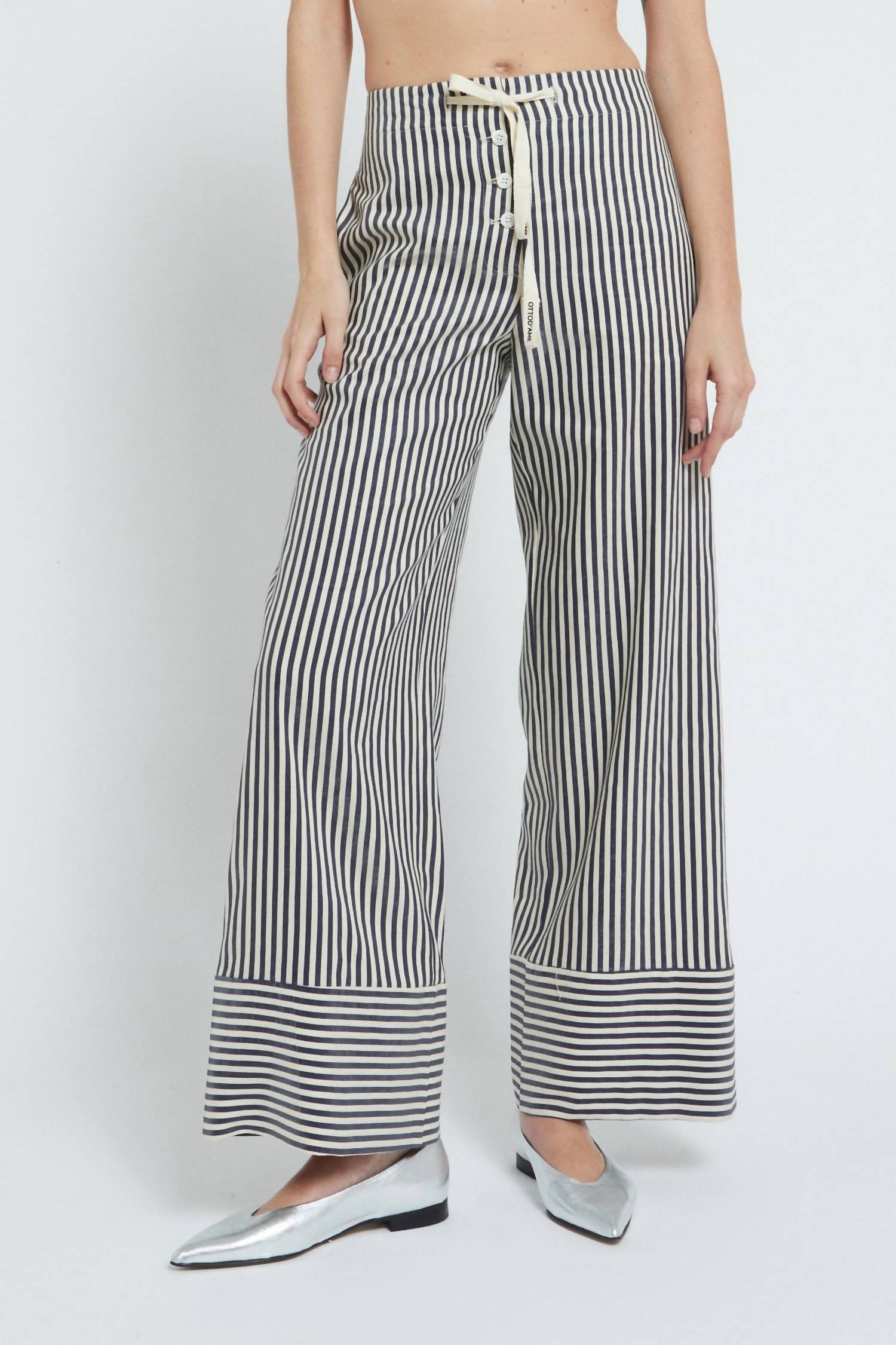 Ottod'Ame - Linen Palazzo Trousers Striped Pants
