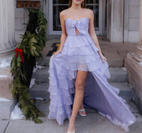 Sherri Hill Strapless Chiffon Prom Dress in lilac - women's dress - alternate view