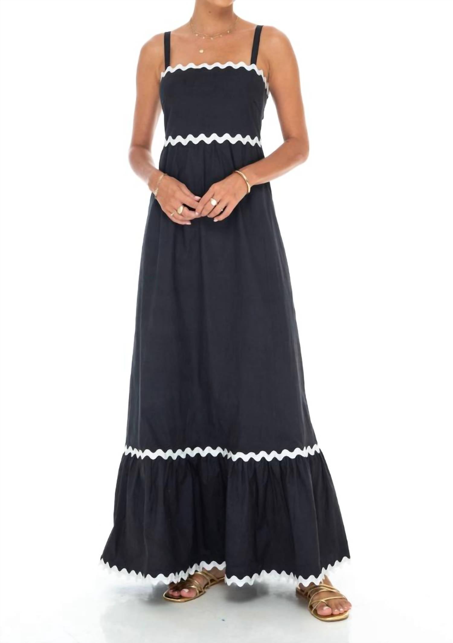 Phie Collective Poplin Stretch Swirl Maxi Dress in black - women's dress