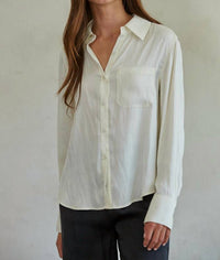 By Together Sonika Satin Button Down Shirt in white - women's long sleeve top