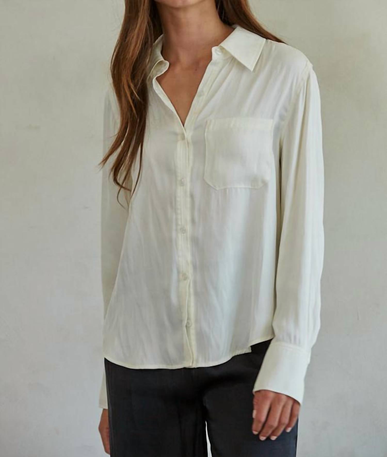 By Together Sonika Satin Button Down Shirt in white - women's long sleeve top