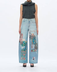 Bayeas High Rise Patchwork Barrel Leg Jeans in light blue - women's jeans - detail view