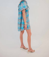 Aureum Plaid Weave Mini Dress in blue - women's dress - alternate view