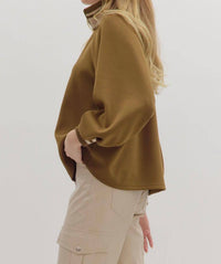 entro Half Zip Knit Top With Striped Rib Trim in olive - women's jacket - alternate view