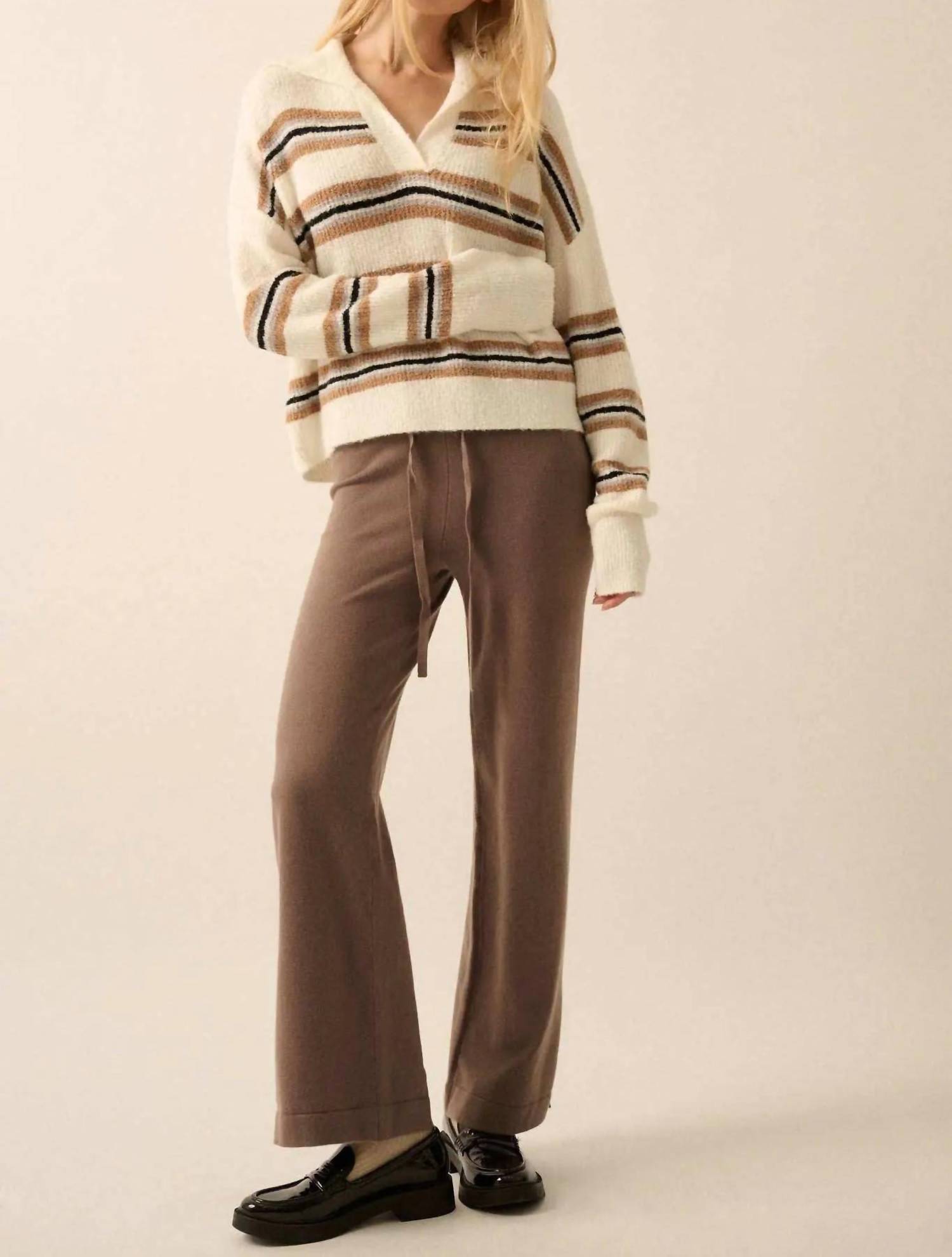 Promesa - First in Line Striped Split-Neck Collared Sweater