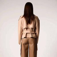 BLUE REVIVAL Charli Cropped Scuba Trench Coat in camel - women's jacket - detail view