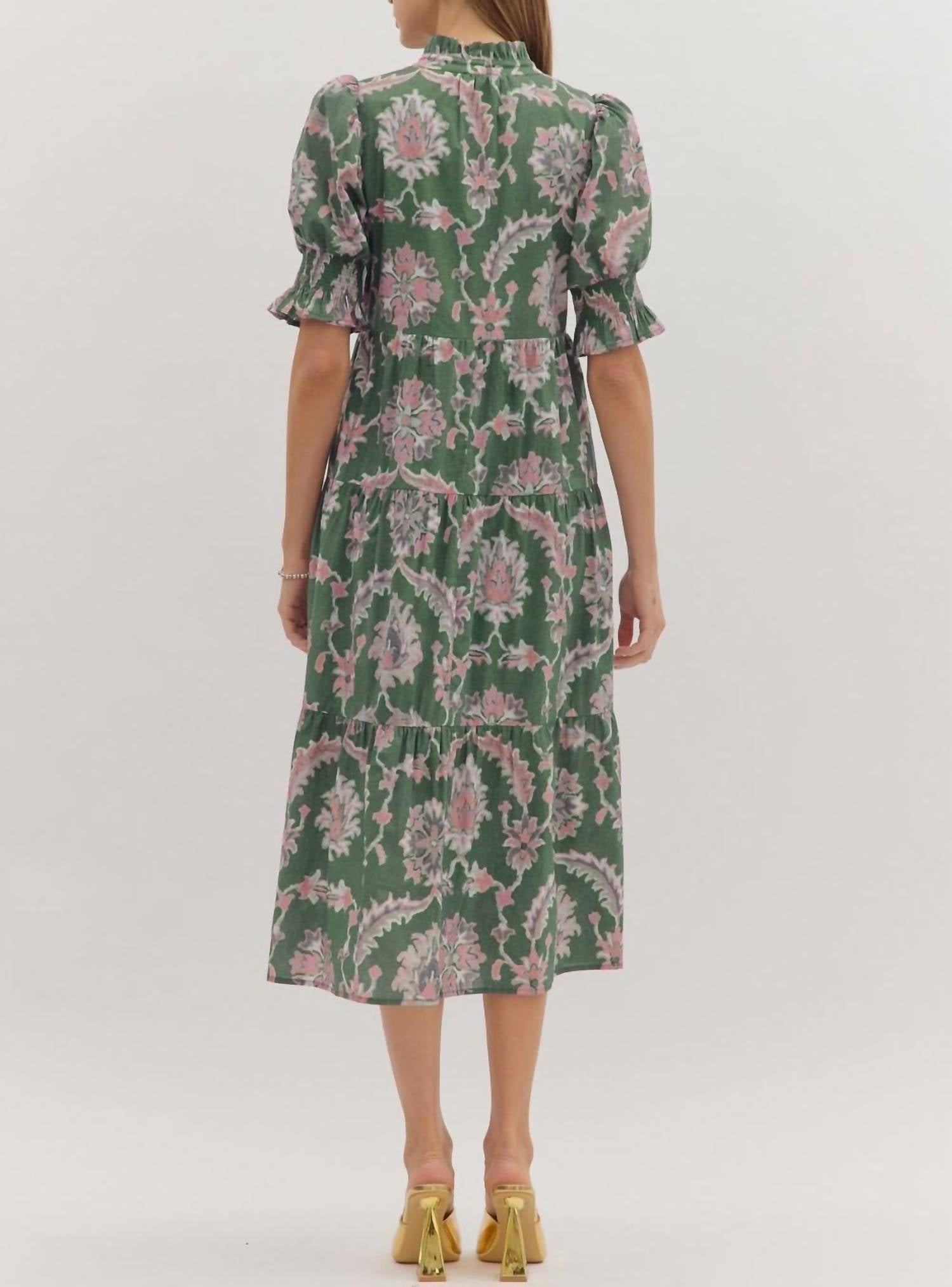 Entro - Floral Puff Sleeve Midi Dress